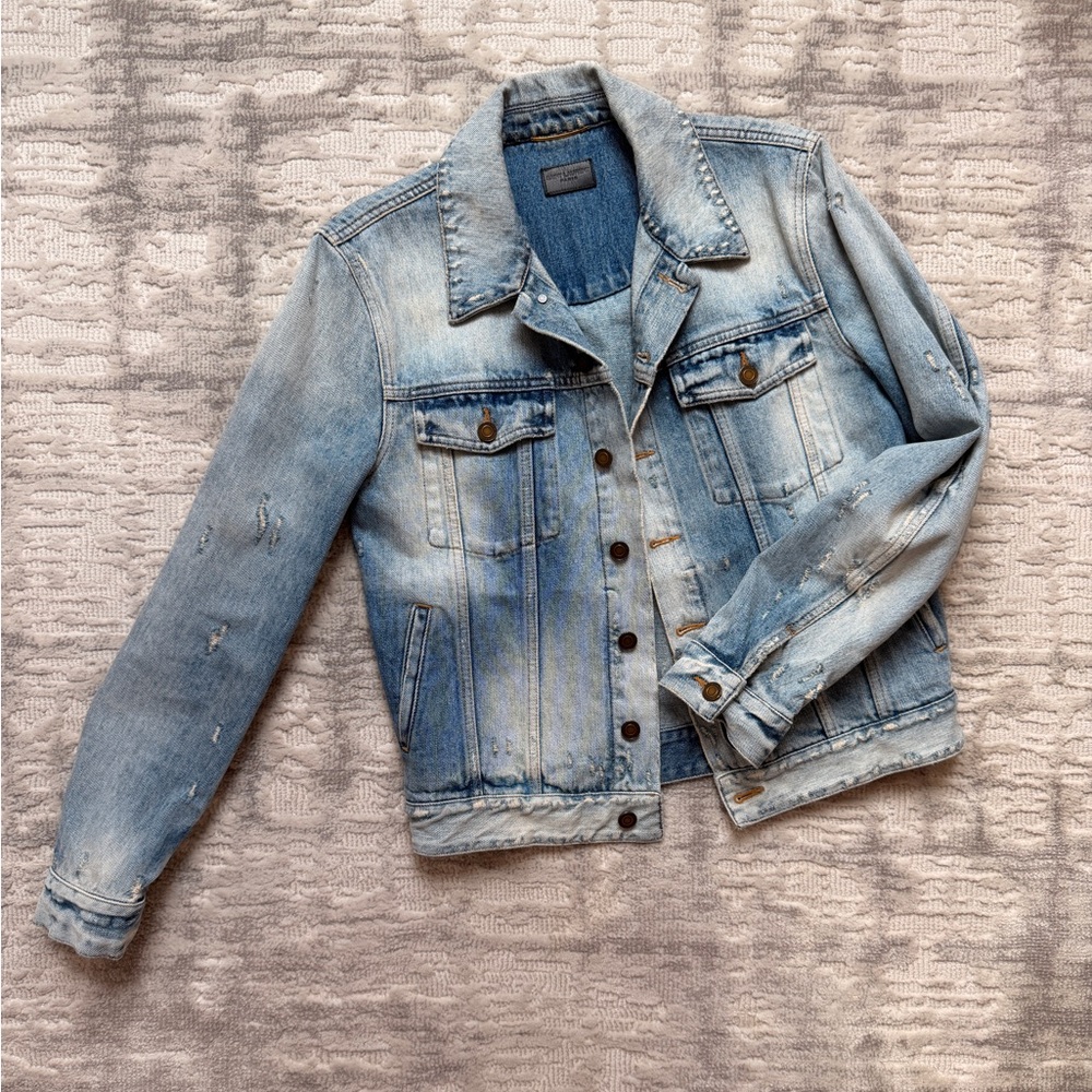 Saint Laurent Acid Washed Distressed Jean Jacket